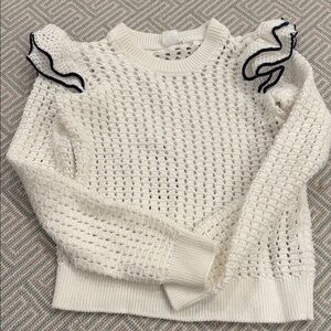GAP White Sweater with Navy Ruffle Accents